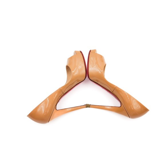 Christian Louboutin Camel Beige Patent Leather  Peep Toe Pumps Heels EU 37.5 - Picture 5 of 11